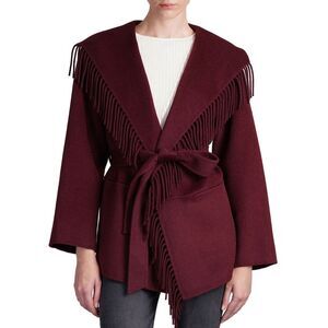 Simkhai Womens Rowen Fringe Wool Jacket Small Oxblood - NWT $595